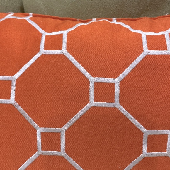 Colin & Justin Orange & White Geometric Decorative Embroidered Pillow Home Decor - Picture 6 of 8
